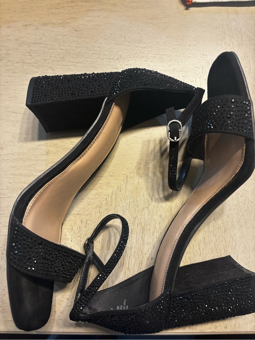 Kelly & Katie Black Crystal-Embellished Block Heel Sandals